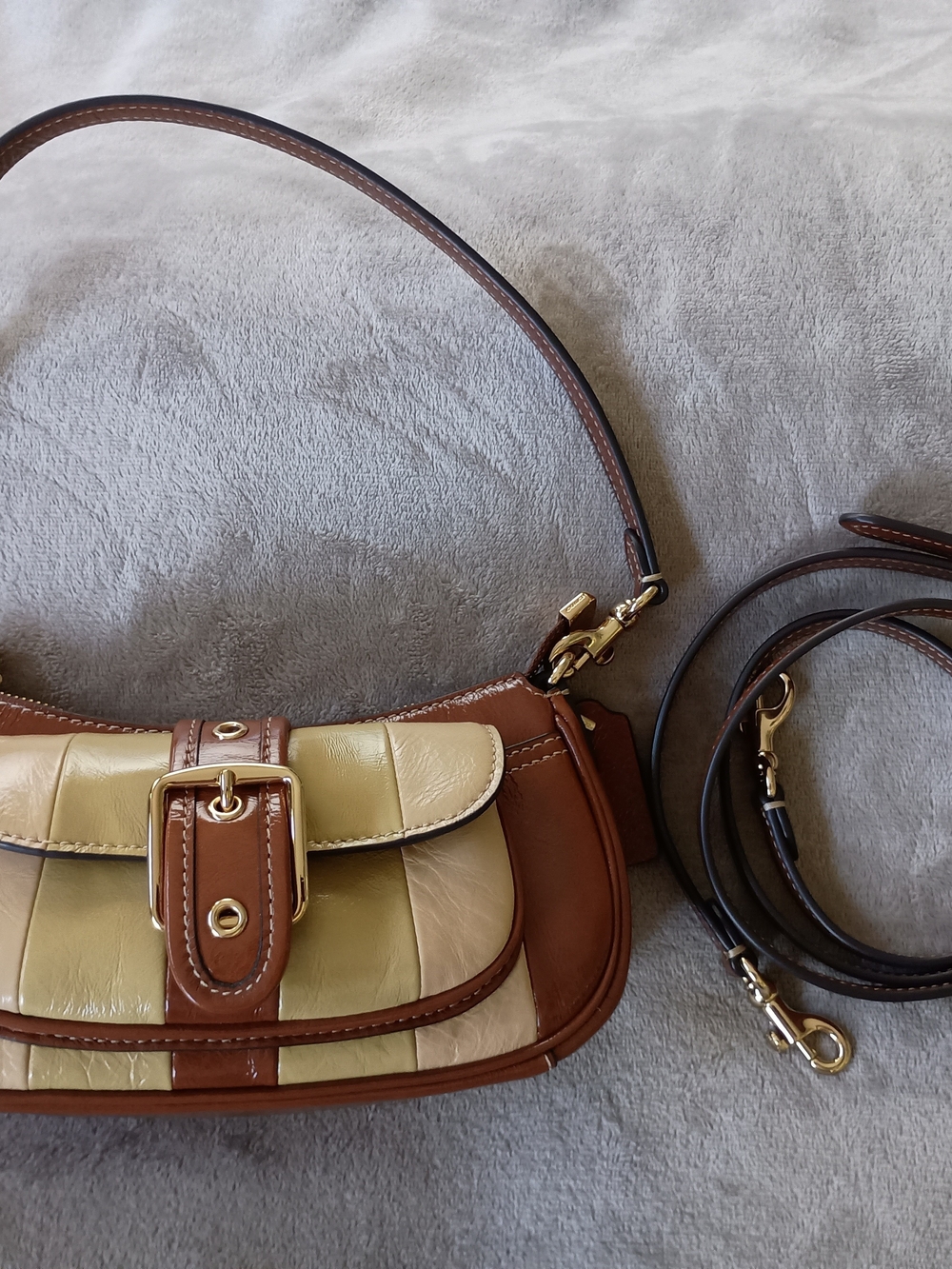 Coach Ashton Mini Brown and Cream Patchwork Leather Shoulder Bag
